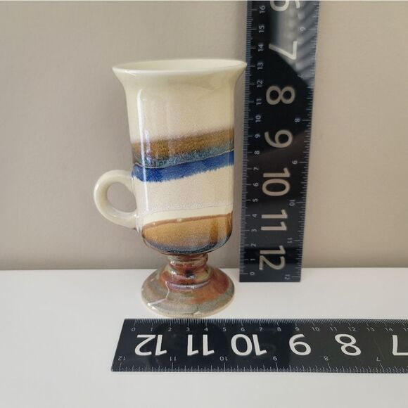 Vintage Otagiri Irish Coffee Mugs Pedestal Blue Beige Set of 2 1049 B - Picture 10 of 12